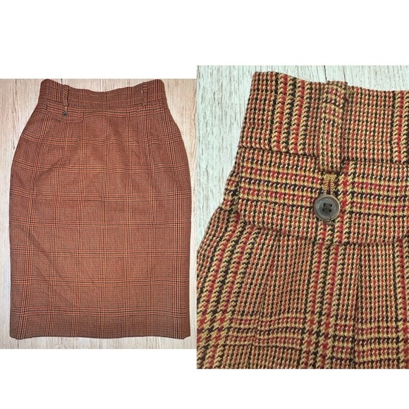NWT Etienne Aigner 100% Virgin Wool Plaid Skirt size US 4